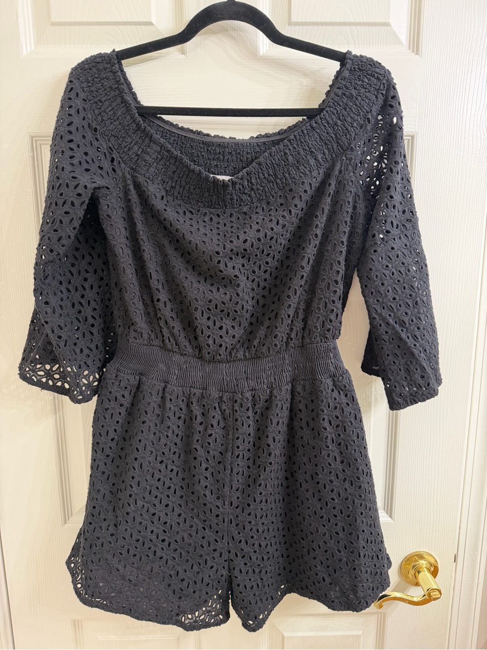 Anthropology Chloe Oliver Black Eyelet Romper Size S